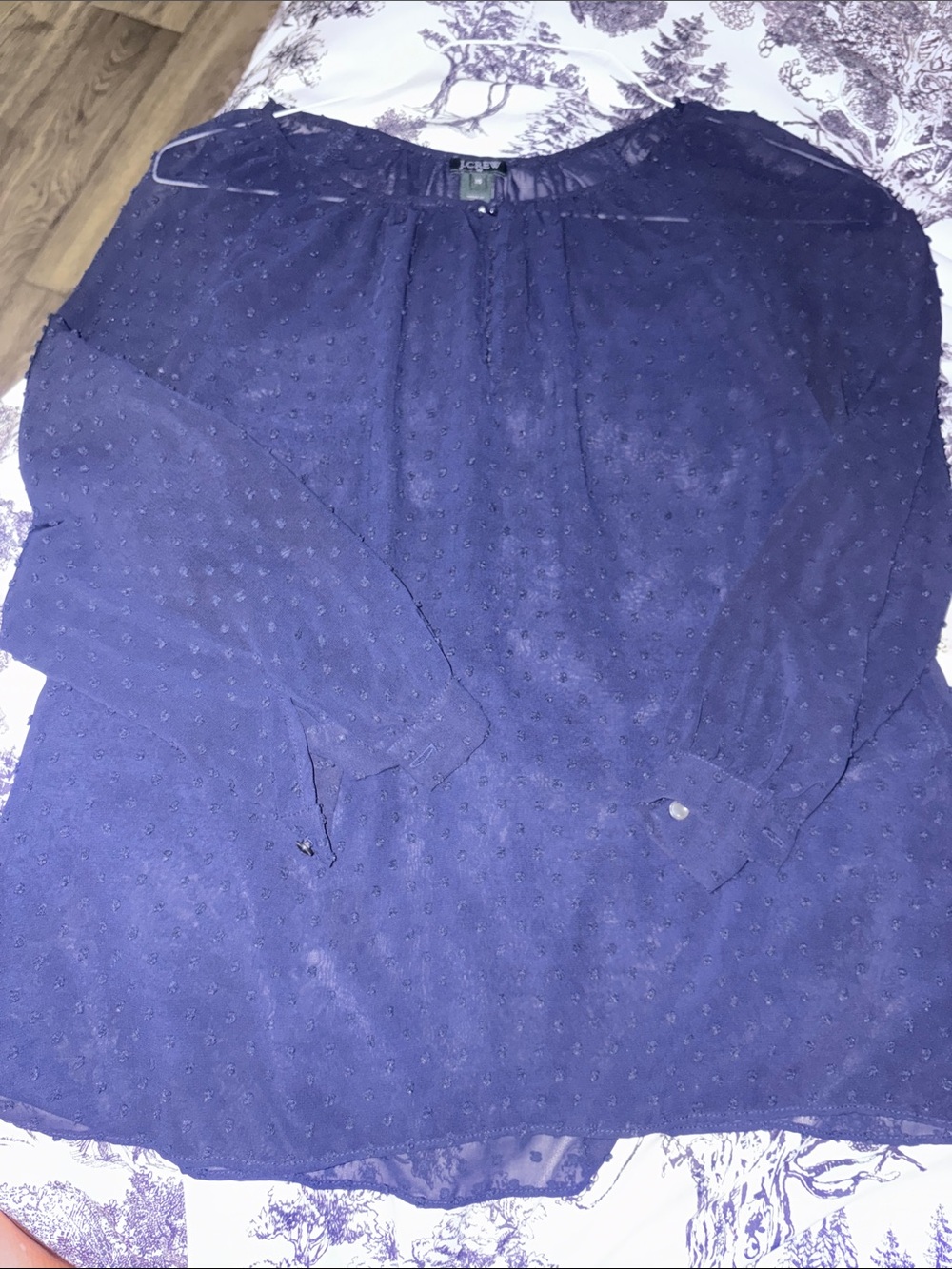 J. Crew Navy Swiss Dot Peasant Top